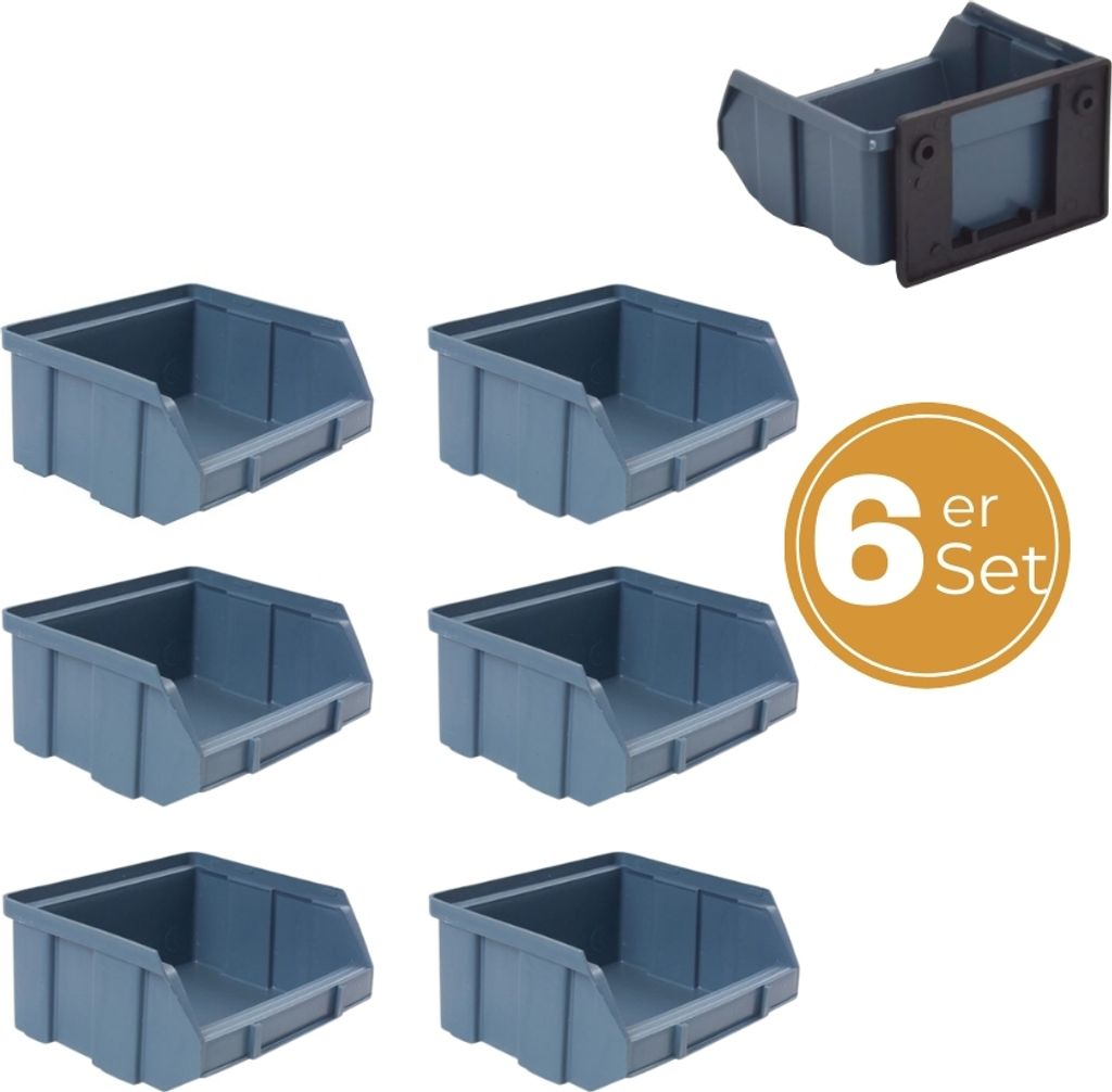 Stapelboxen Schraubenbox Lagerboxen Stapelboxen Werkstatt Sichtlagerboxen klein groß Set Wandhalterung Wand 6x Stapelbox Gr.1 + 6x Kunststoffhalter