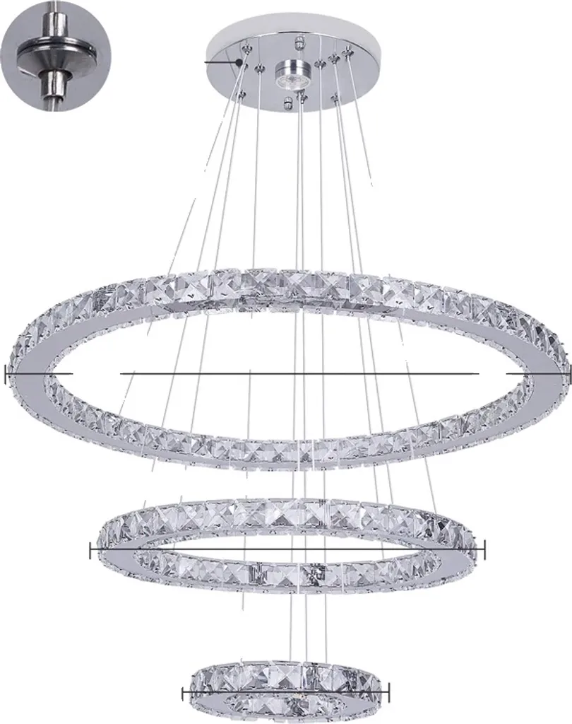 Lampe Cristal Ajustable 3 Anneaux D60cm avec Éclairage Interchangeable