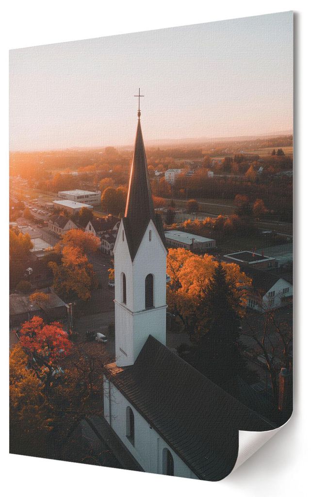 Herbstkirche- Kunstdruck A1 (59x84 cm) - Klassisch, rustikal- Wandbild für Wohnzimmer Schlafzimmer & Flur, Modernes Poster Wanddeko, Ungerahmt