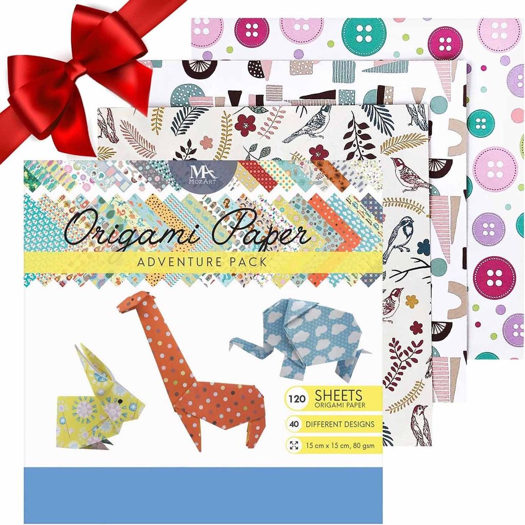 MozArt Supplies Origami Papier Set 120 Blatt 40 Muster 15 x 15 cm Origamipapier Faltblätter Faltpapier