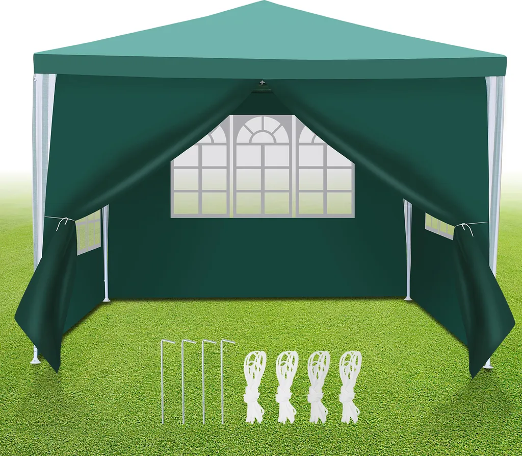Gazebo da Esterno Hengda 3x3m Verde con Pannelli Laterali Rimovibili - 9