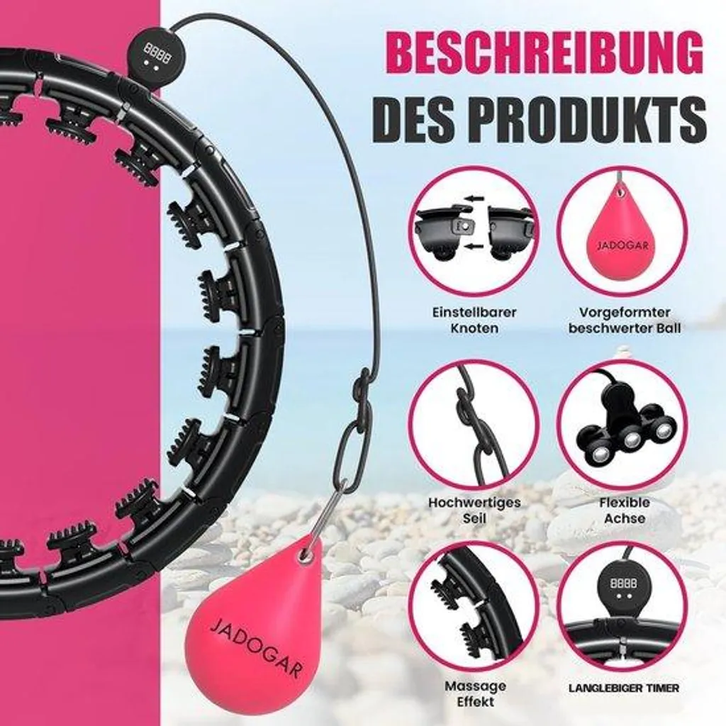 Hula Hoop Fitness intelligent avec 24 nœuds et élastiques de sport
