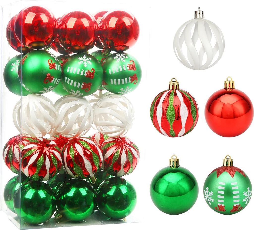 30 Stück Weihnachtskugeln, Ornamente, 6,1 cm, kleine, bruchsichere Kunststoffkugeln, Weihnachtsbaum-Hängedekoration für Feiertagskranz, Party, B...