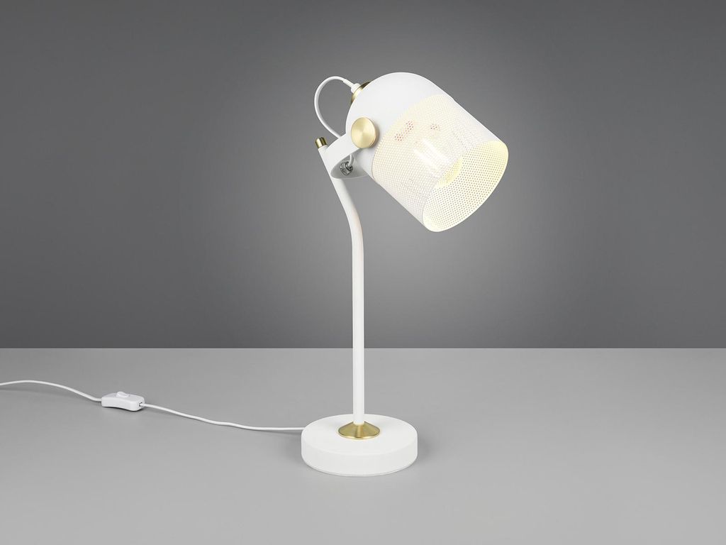 LED Schreibtischlampe im Retro Design, schwenkbar, Metall Weiß Gold, Höhe 45cm