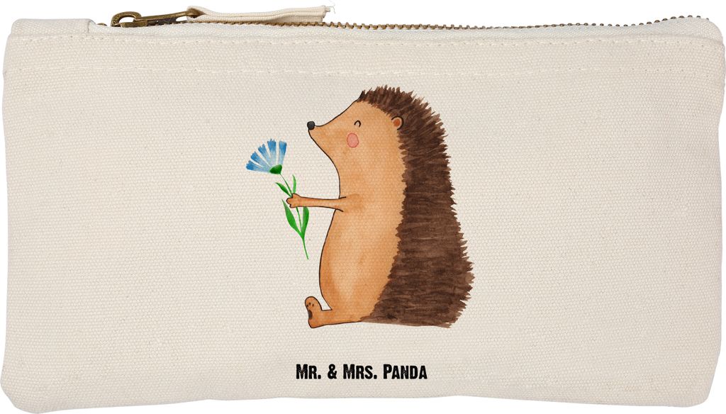 Mr. & Mrs. Panda pencil case Igel Blumen Größe S Klein - Weiß - Geschenk, krank, Kulturbeutel, Genesungswünsche, Besuch, Pouch, Kosmetiktasche,...