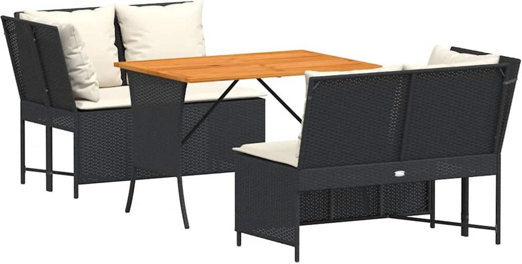 3-tlg. Garten-Sofagarnitur mit Kissen Schwarz Poly Rattan