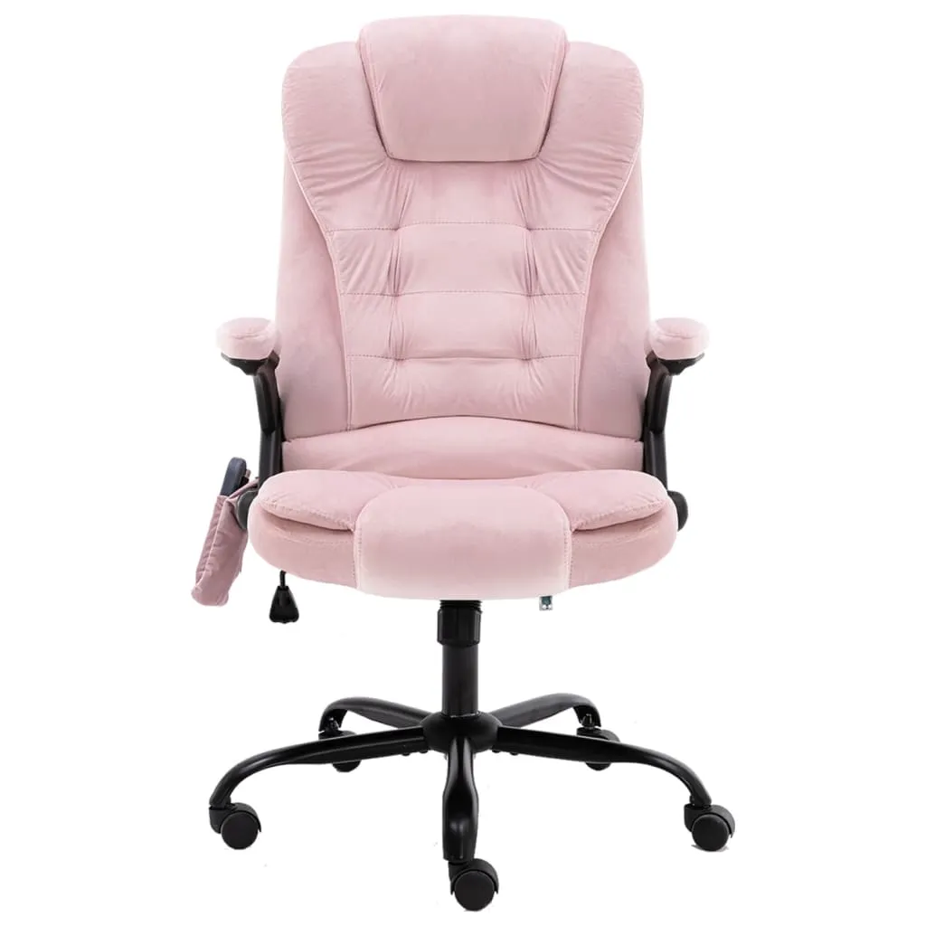 Fauteuil de bureau massant en velours rose - Siège pivotant réglable