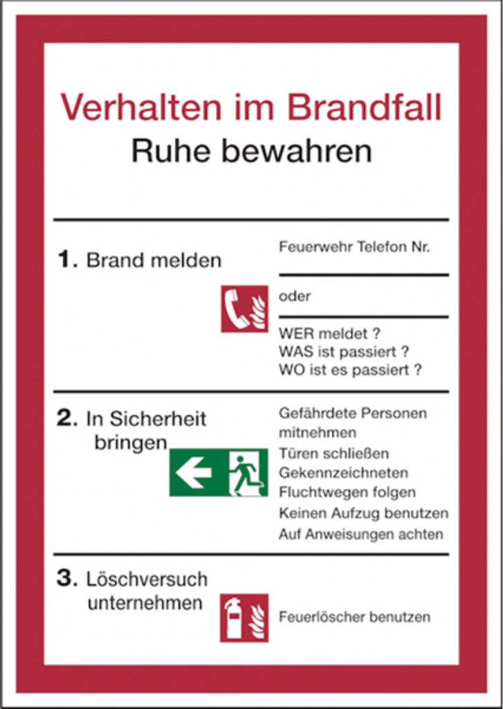 Dreifke Aushang, Verhalten im Brandfall | PVC langnachleuchtend | 210x297 mm...