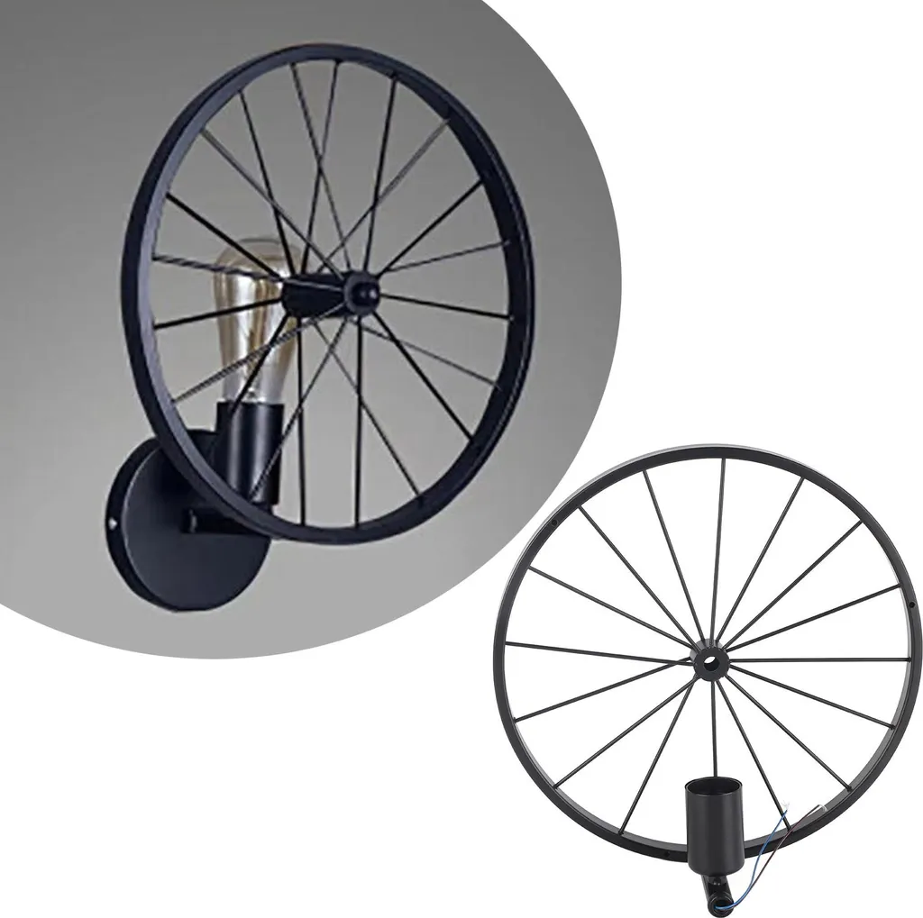 Applique murale Roue Lumineuse Rétro Style Industriel en Fer Noir E27