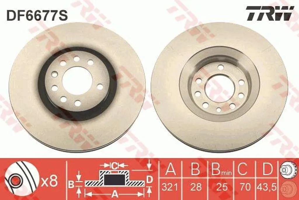 Disque de frein TRW DF6677S OE 569017 pour Astra H et Zafira B