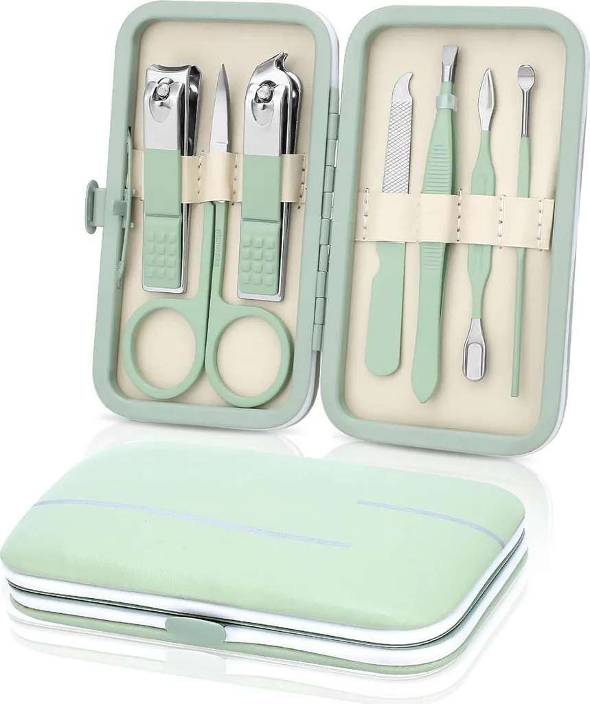 Kit Cura Unghie Professionale Verde Inox: Set Manicure e Pedicure