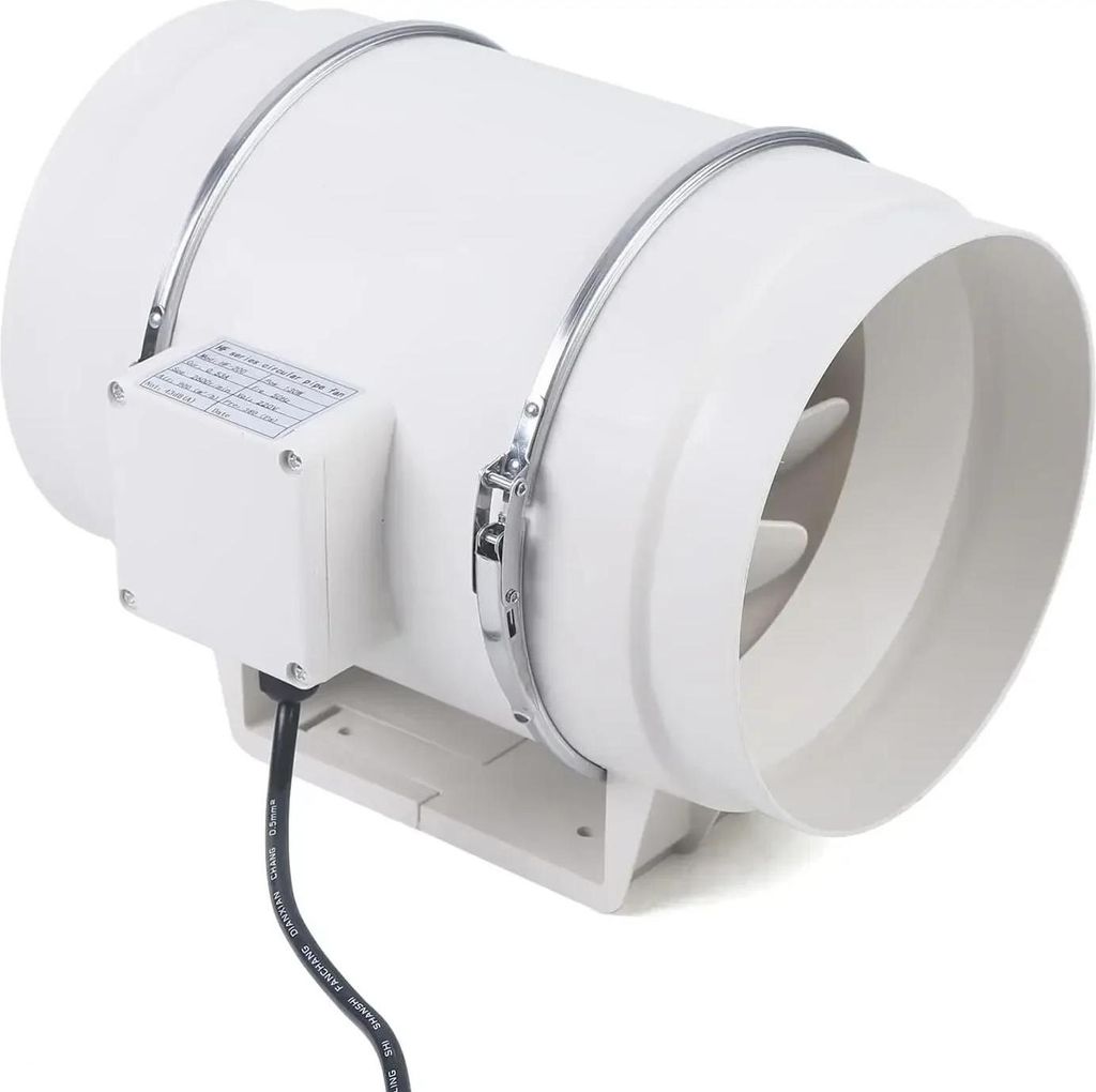 Rohrventilator - Inline Abluftventilator - 200 mm - 220V AC - Für Grow Zelt, Growbox & Hydroponik - Weiß