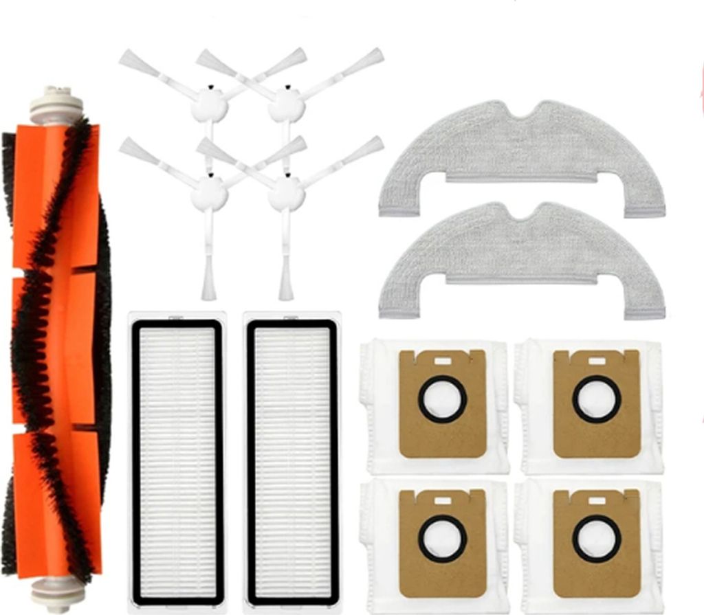 A collection of vacuum cleaner accessories laid out on a white background.