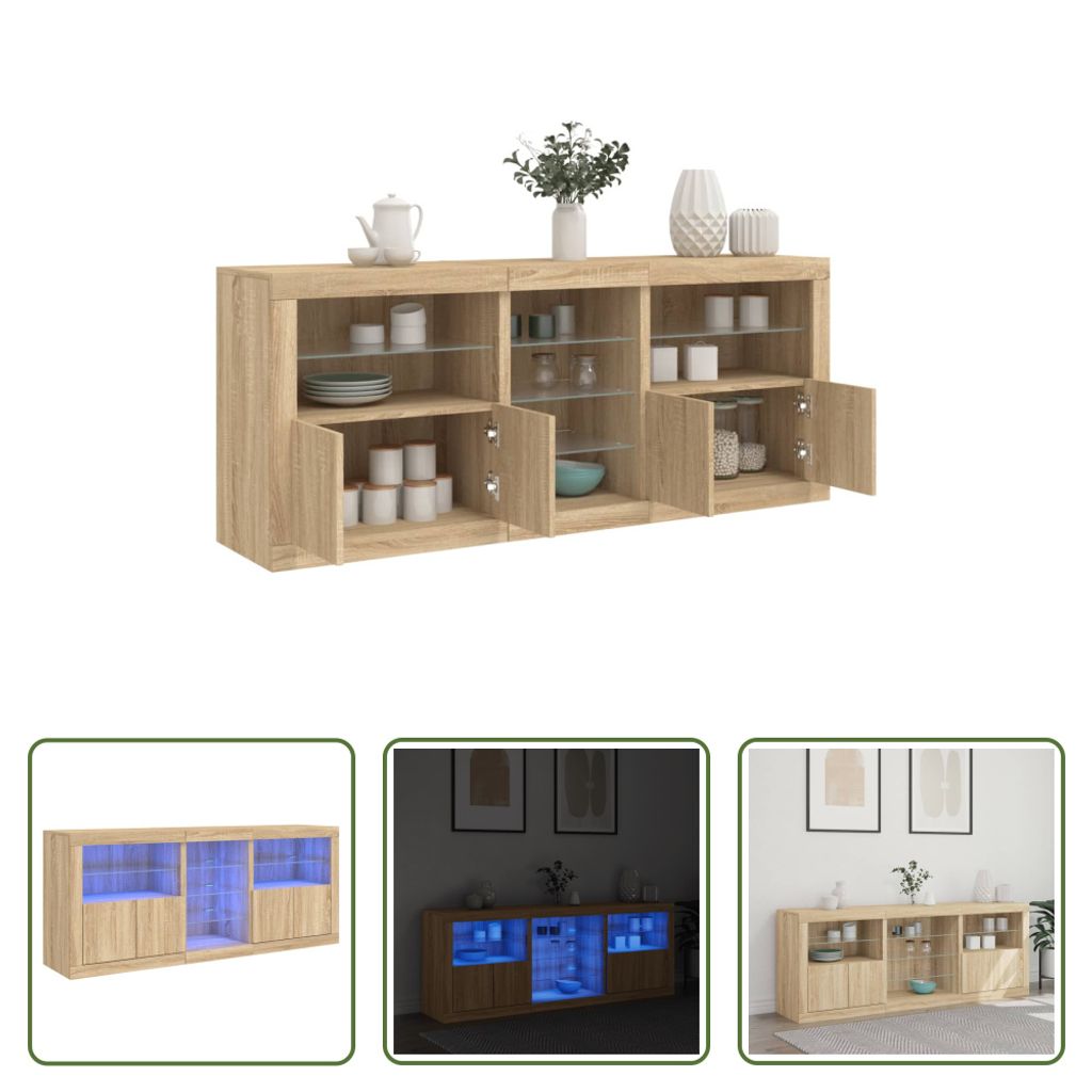 The Living Store Sideboard mit LED-Leuchten Sonoma-Eiche 181,5x37x67 cm