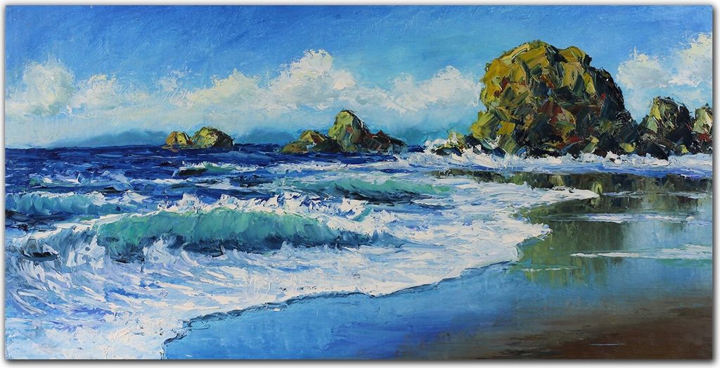 Coloray Küchenrückwand 140x70 Spritzschutz aus Glas - Meereswellen Küste