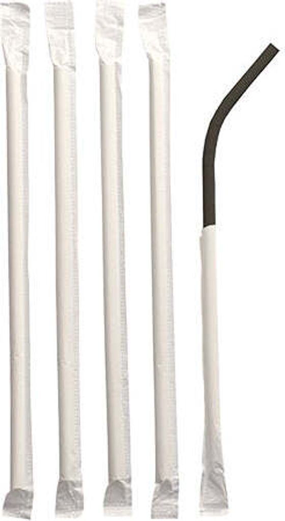 PAPSTAR Trinkhalme flexibel, Papier schwarz, 20 cm, einzeln verpackt | Folie (100 Stück)