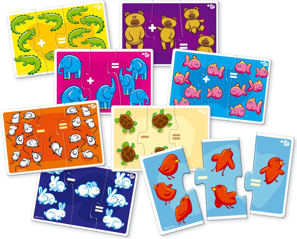 Montessori Triple-Puzzles - Erste mathematische Fähigkeiten mit 8 Bilder, 24 Stk Jungen, Mädchen