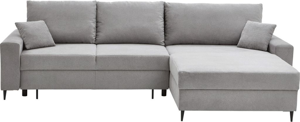 Ecksofa - 280 x 170 cm - Hellgrau - Webstoff - mit Ausziehfunktion und Bettkasten