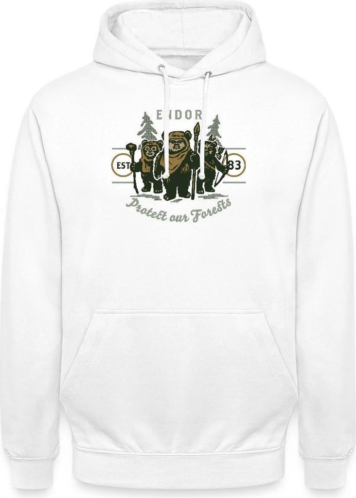 Star Wars Motiv & Spruch Endor Protect Our Forests Uni Hoodie, XL, Weiß