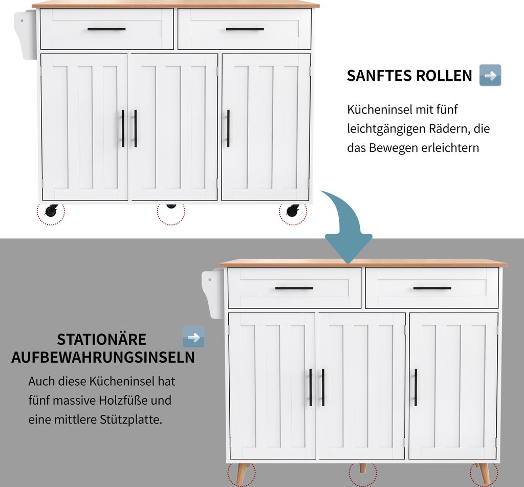 Flieks Servierwagen Kücheninsel mit 2 Schubladen, Produktbild 5