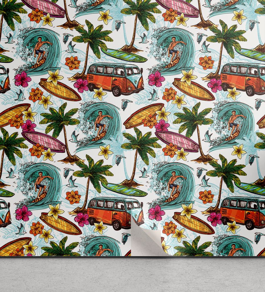 ABAKUHAUS Abstrakt abziehbare & klebbare Tapete für Zuhause, Suft Hawaii Tropical, selbstklebendes Wohnzimmer Küchenakzent, 33 cm x 90 cm, Mehrfa...