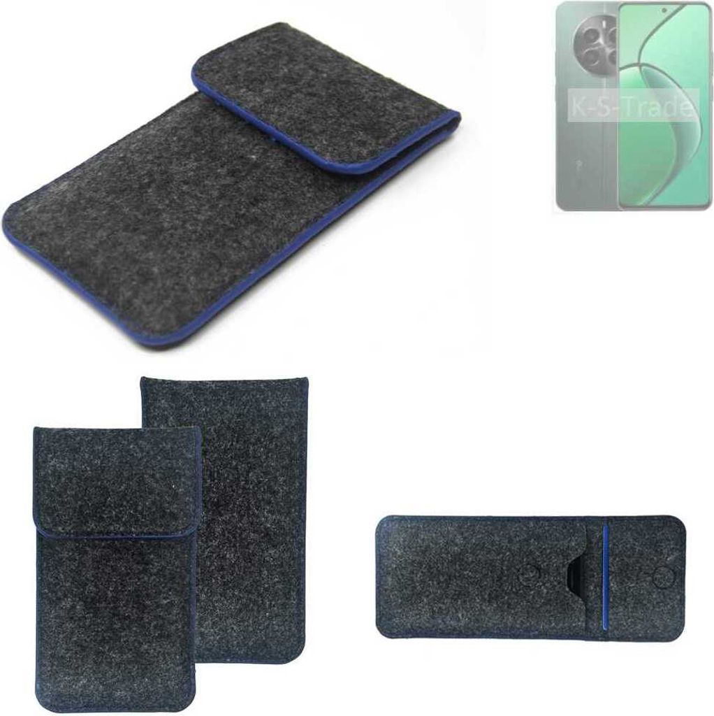 K-S-Trade Handy-Hülle Schutz-Hülle kompatibel mit Realme 13 4G Filztasche Pouch Tasche Case Sleeve Filzhülle dunkelgrau, blauer Rand