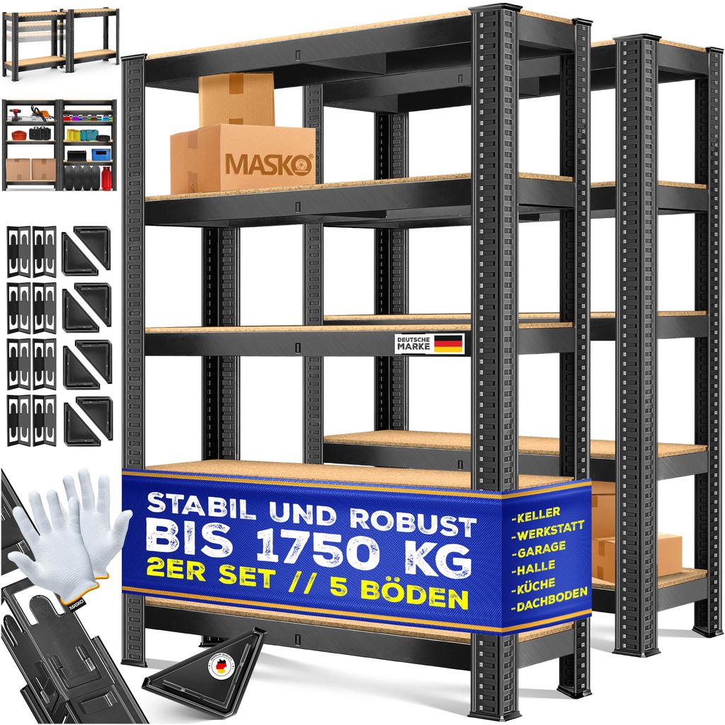 MASKO® Set da 2 scaffali da magazzino, scaffale per carichi Immagine del prodotto 