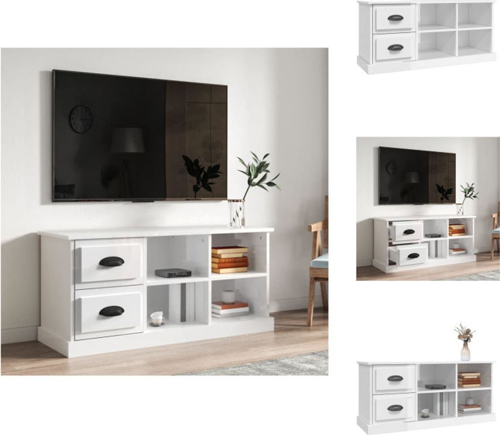 vidaXL TV-Schrank Hochglanz-Weiß 102x35,5x47,5 cm Holzwerkstoff - TV-Möbel
