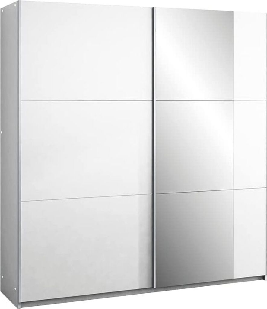 Schiebeschrank Bastia 200 cm mit Spiegel, Kleiderschrank Schlafzimmer, Wohnzimmer - 200 x 215 x 65 Farbe: Weiß, Schwebetürenschrank mit 2 Kleider...