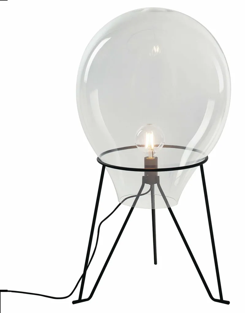 Luminaire de Table AZUMA 38cm en Verre Transparent avec Pied Métal Noir