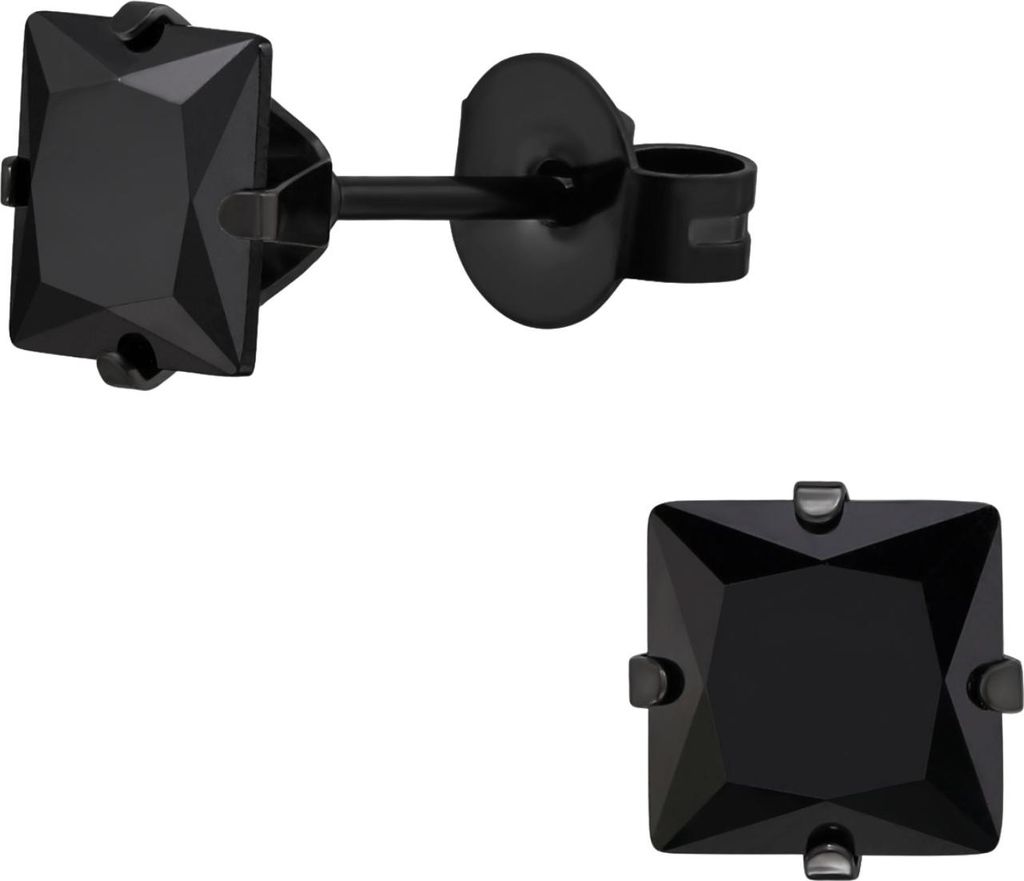 Quadratische 6 mm Ohrstecker aus Edelstahl mit Zirkonia Schwarz Unisize Maxte