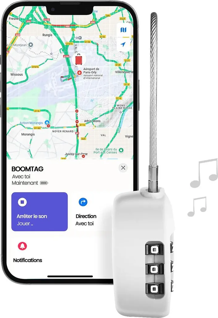 Traceur Bagage Boompods Lock Blanc : Bluetooth et Sécurité TSA Garantie - 3