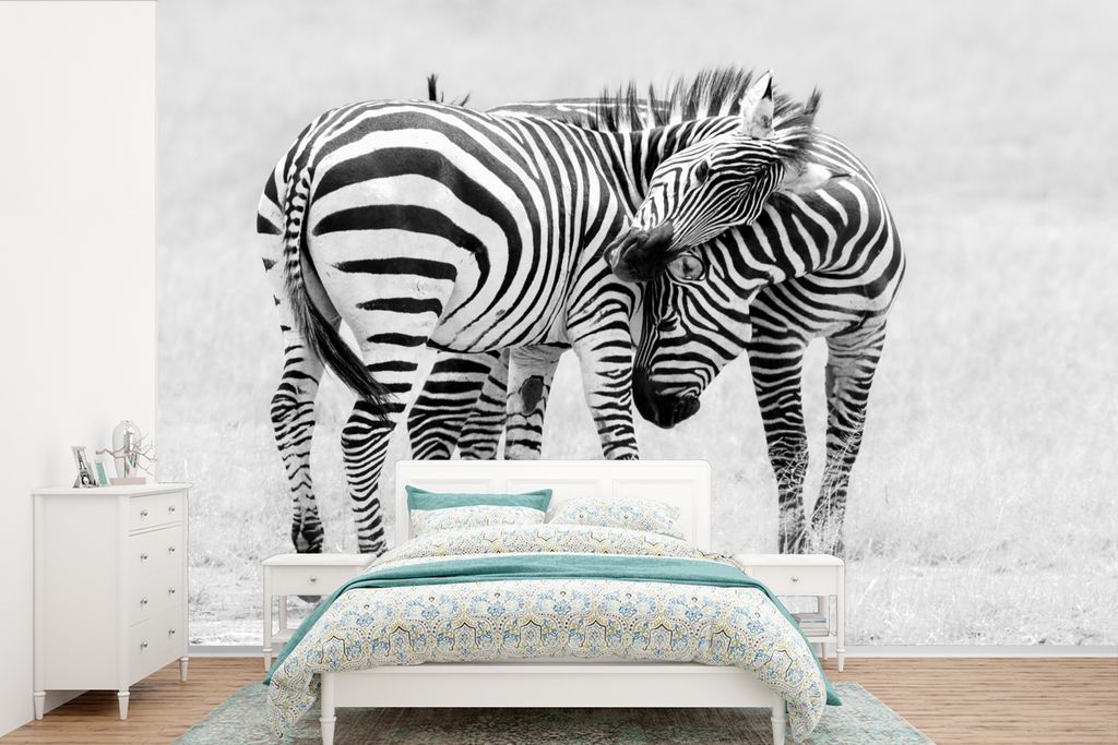 MuchoWow Fototapete für Wohnzimmer oder Schlafzimmer Wandtapete Vinyl Motivtapete Zebra - Tiere - Natur - Safari - 450x300 cm - Gemusterte