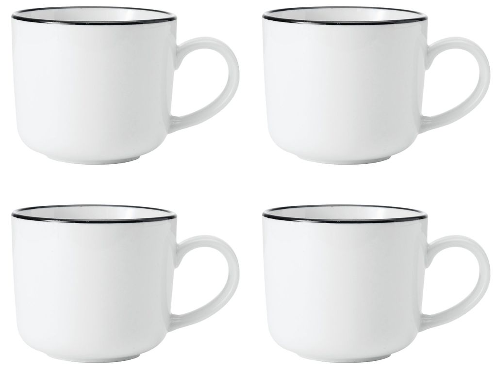 Mikasa Limestone Porcelain Mug Set, 4x Tassen of Porzellan mit schwarzem Rand für Tee und Kaffee, 360ml| Boxed of Geschenk und spülmaschinenfest