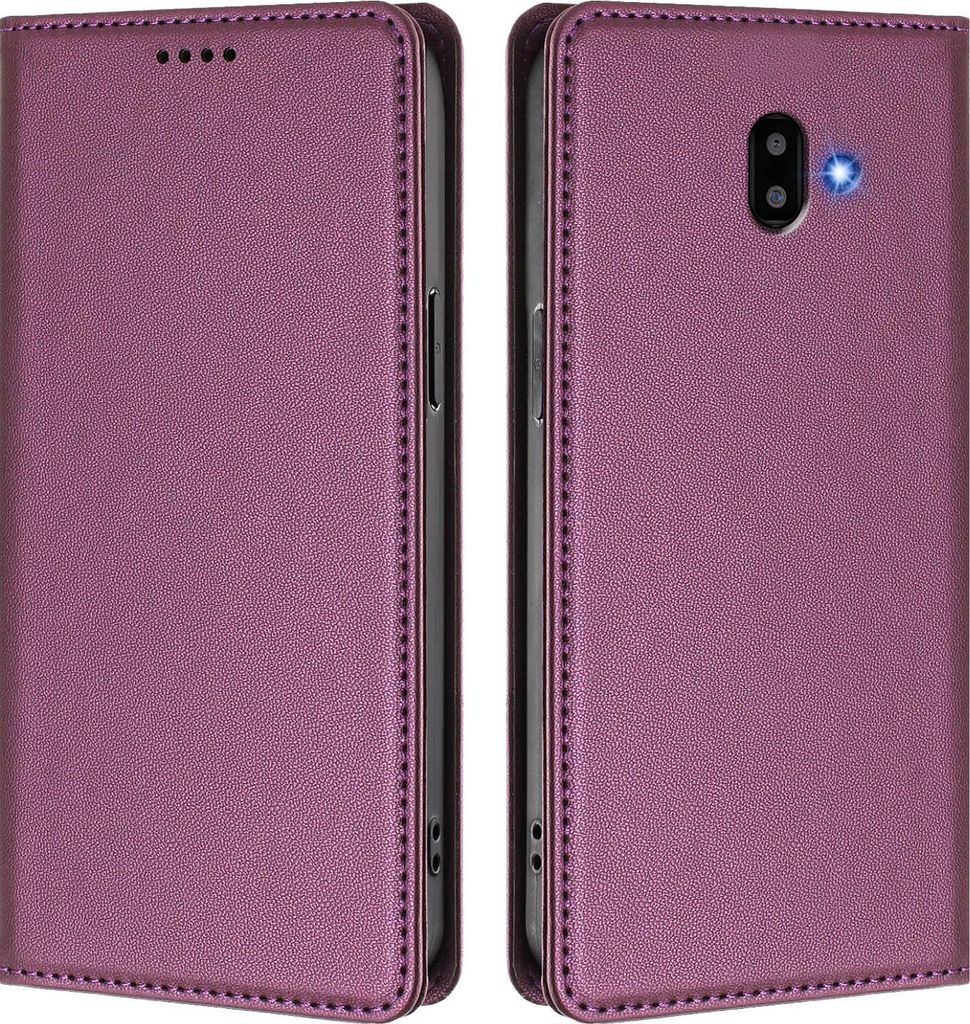 Handyhülle für Samsung Galaxy J6 Plus, Kunstleder Klapphülle Stoßfeste Magnetische Hülle mit Ständer Lila