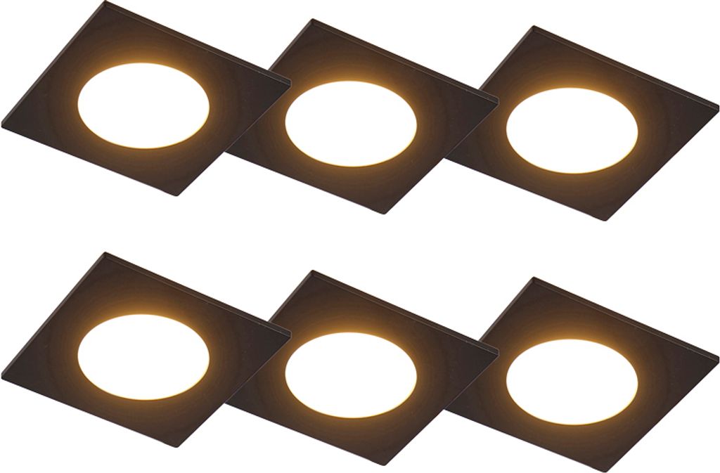 QAZQA - Modern 6er Set Bad I Badezimmer Außen Einbaustrahler schwarz inkl. LED 3-Stufen dimmbar IP65 - Simply Dimmer I Dimmbar I Außenbeleuchtung...