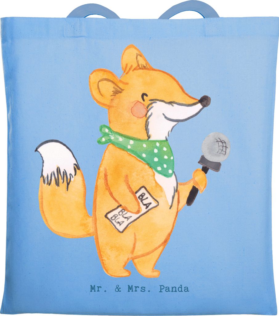 Mr. & Mrs. Panda Tote Bag Moderatorin Herz - Sky Blue - Geschenk, Shopping Tasche, Einkaufstasche, Schultasche, Jutebeutel