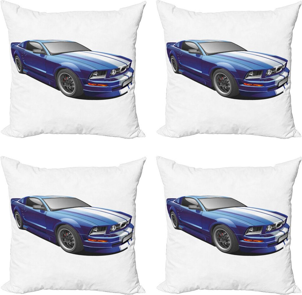 ABAKUHAUS Teen Zimmer Kissenbezug Set (4 Stück), Race Car Vivid Kinder, Moderner Doppelseitiger Digitaldruck, 60 cm x 60 cm, Blau grau