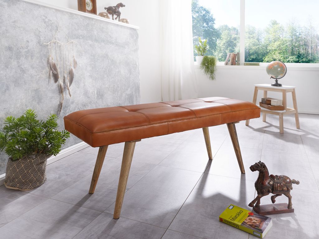 Z kozej kože  salim / lavica z masívneho dreva 117x51x38 cm Obrázok produktu 2