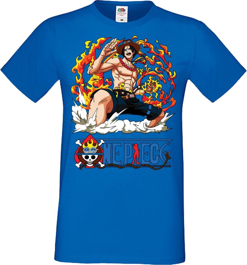 Herren T-Shirt Manga Anime One Manga Piece Anime 09 Portgas Ace, Man 3XL / Blau