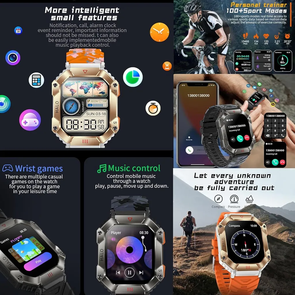 Activity Tracker Uomo 5ATM - Orologio Militare con Chiamate e SpO2 - 5