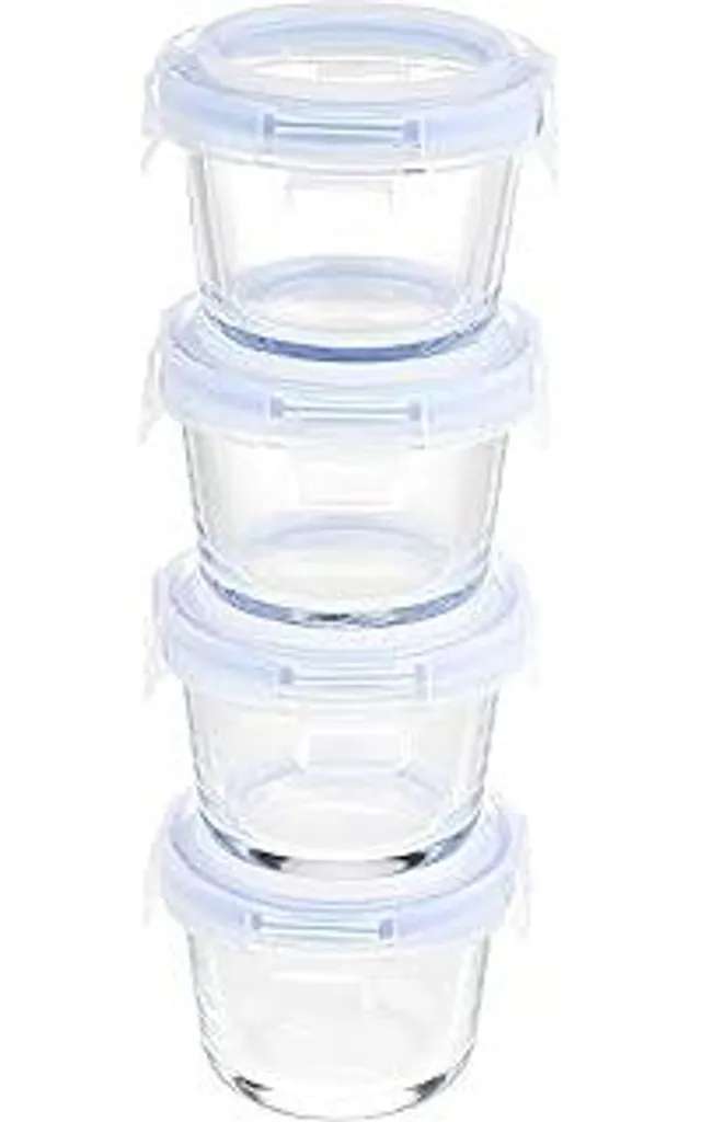 ABL001 Contenitori in vetro, 4 pezzi, 120 ml, trasparenti con coperchi blu