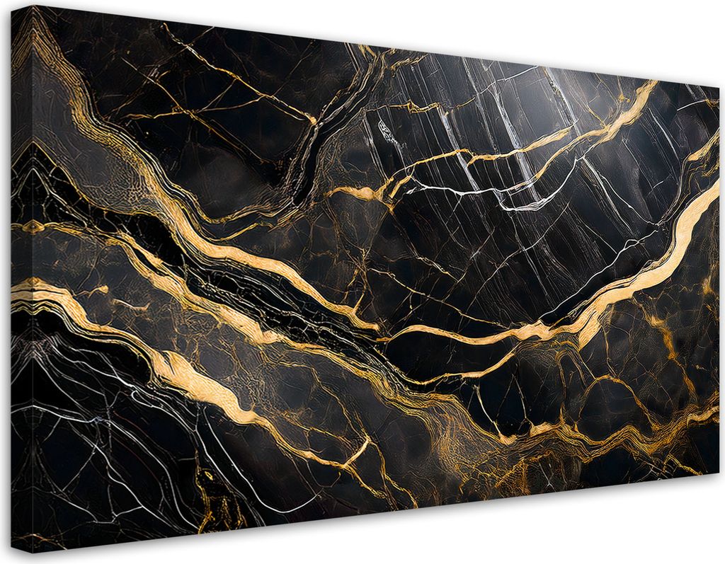 Leinwandbild Schwarz-weißer Marmor mit Gold 120x60 Feeby Schwarz bild für die wand bereit zum aufhängen