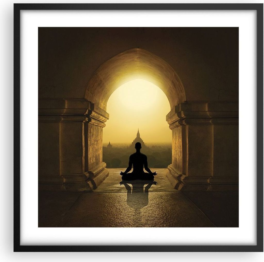 Gerahmtes Poster - Schwarzer Rahmen - Meditation Tempel Schatten - 50x50 cm - Wand Bild - Wanddeko - Wandbilder - Kunstposter - Wandposter - Bilder...