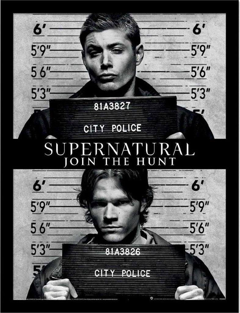 Supernatural - "City Police" Gerahmtes Poster PM12244 (45 cm x 35 cm) (Schwarz/Weiß)