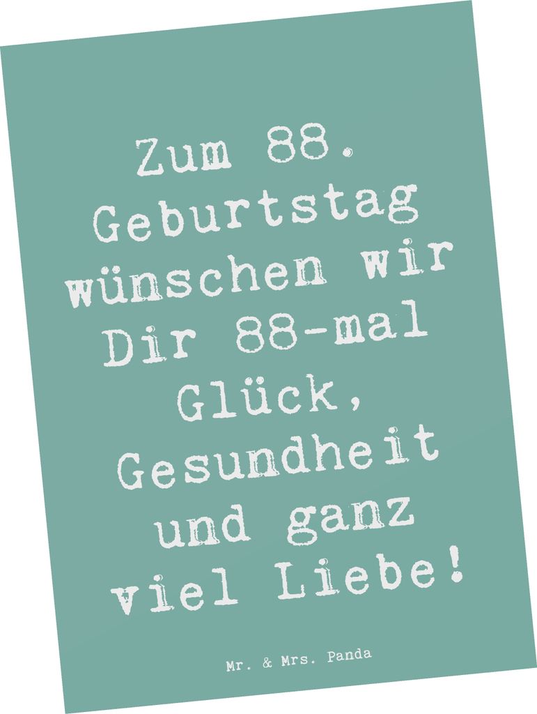 Mr. & Mrs. Panda Postkarte Spruch 88. Geburtstag Glückwünsche - Meeresbrise - Geschenk, feiern, persönliche Note, Lebensweisheit, Grußkarte, Ge...