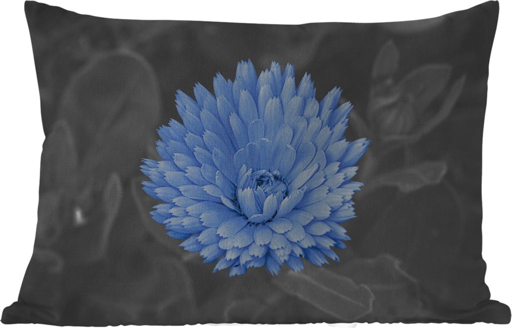 MuchoWow Outdoor Kissen - Blumen - Schwarz - Weiß - Blau - 60x40 cm - Wetterfest - Lounge Kissen - Zierkissen - Kissen für Innenräume