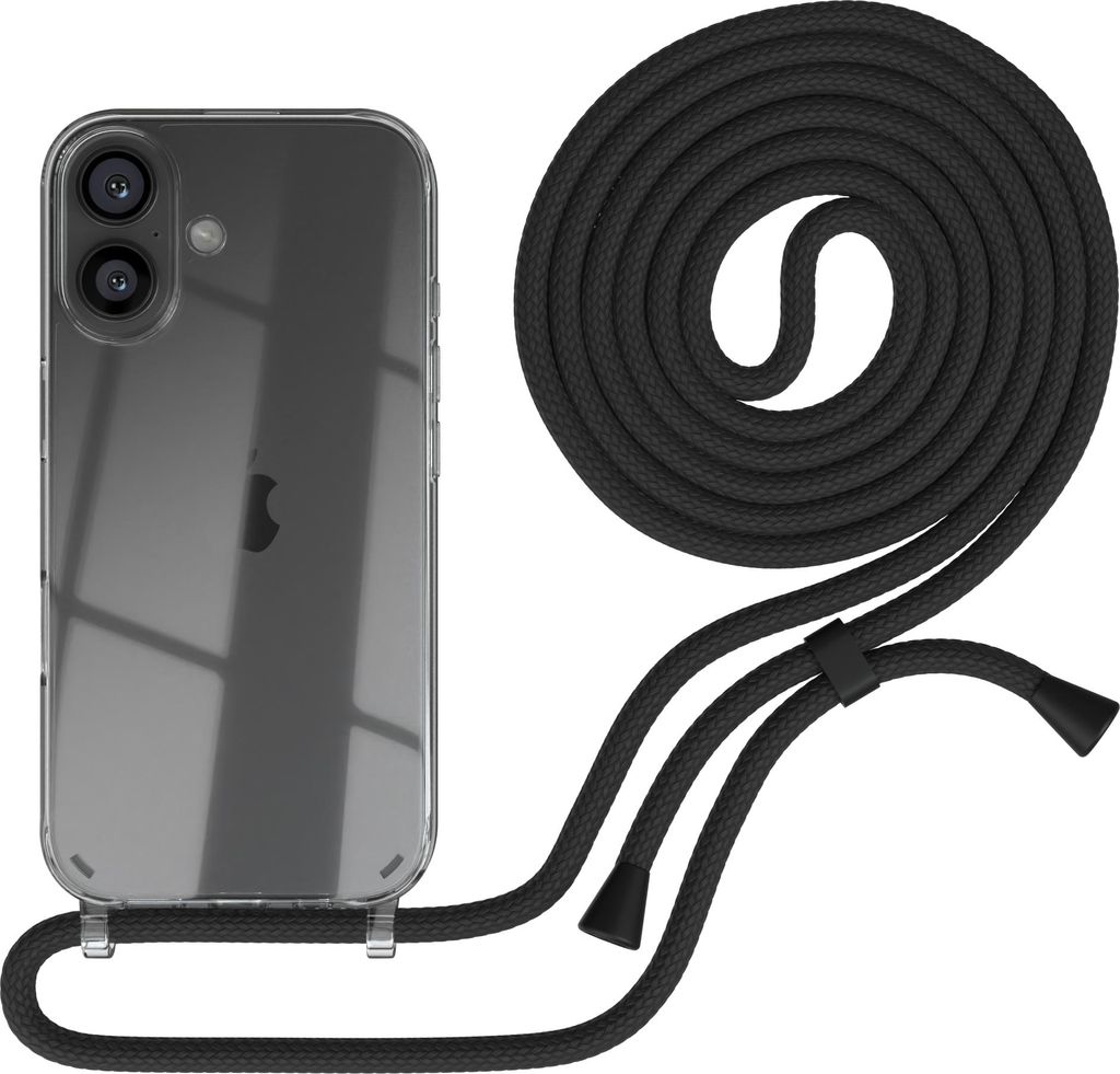 EAZY CASE Handykette mit Hülle für Apple iPhone 16 Backcover Handykette, zum Umhängen in Schwarz