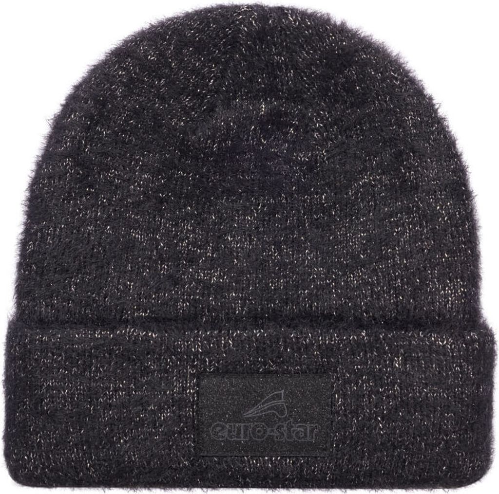 Euro-Star Beanie Mütze ESRandy black mit silbernen Lurex-Fäden, Farbe:schwarz