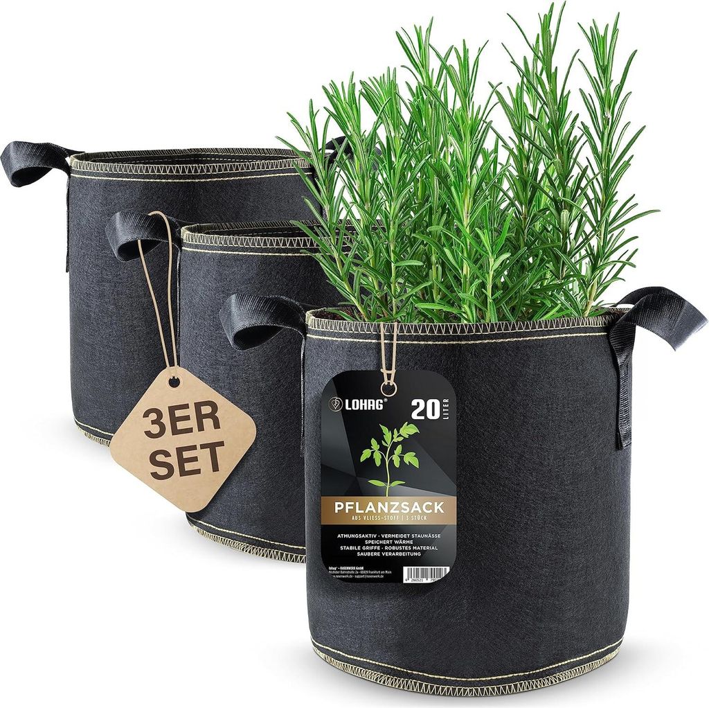 Pflanzsack aus Vliesstoff - Gesundes Alternativ - 3er-Pack - 20 Liter